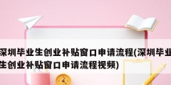深圳畢業(yè)生創(chuàng)業(yè)補(bǔ)貼窗口申請流程(深圳畢業(yè)生創(chuàng)業(yè)補(bǔ)貼窗口申請流程視頻)